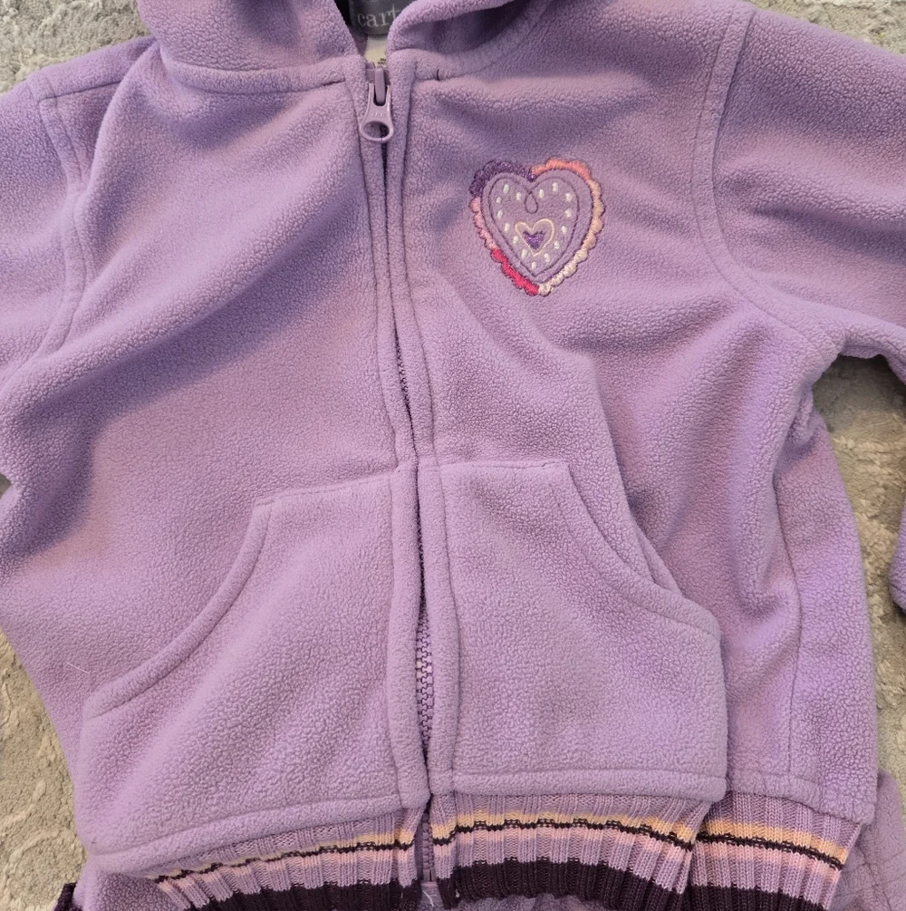 Vintage Y2k Carter's Purple Embroidered Hearts Hooded Tracksuit 2pc Set